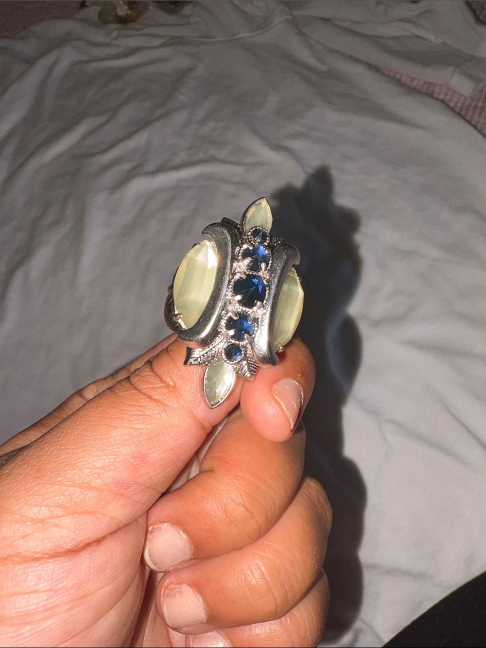 Silver Lia Sophia Ring with Blue and Pale Green Stones - Women's Jewelry